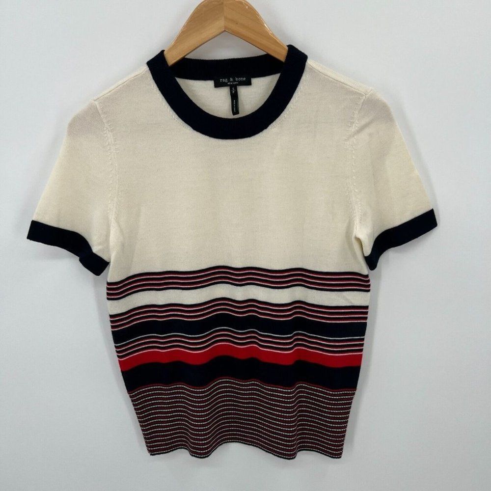 Rag Bone New York Krista Merino Wool Short Sleeve Stripe Sweater Size Small